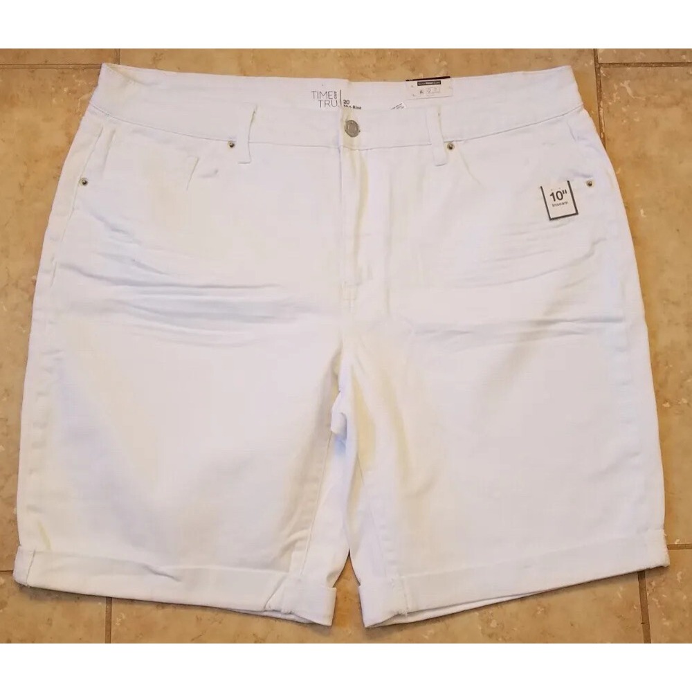 Time and Tru Women White‎ Denim Bermuda Shorts Cuffed Distressed sz 20 NEW
